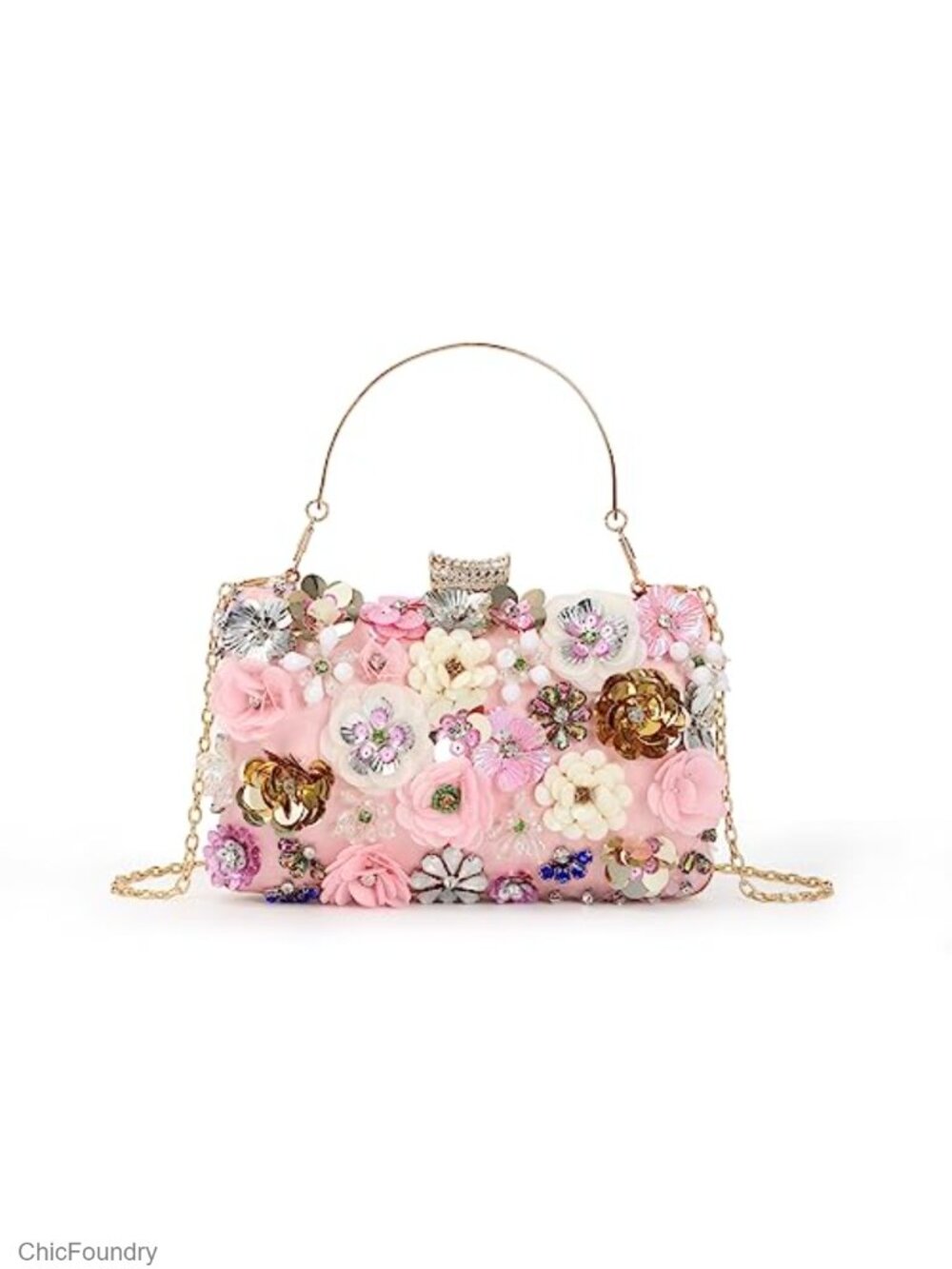 3D Flower Evening Clutch Wristlet Chain Strap Shoulder Bag Formal Purse